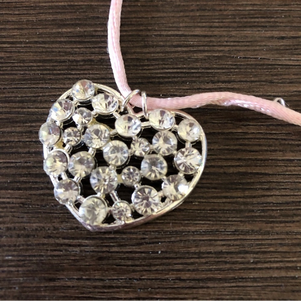Rhinestone heart on silk cord necklace - Picture 2 of 3